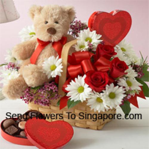 Roses and Gerberas with Teddy and Chocolates