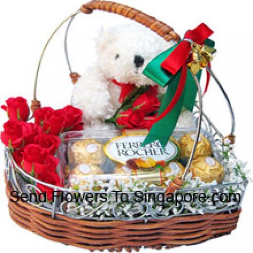 Schattige Rozen met Schattige Teddybeer en Chocolaatjes