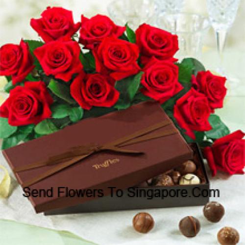 12 Beautiful Roses with Delicious Chocolates