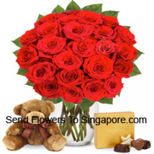 24 Roses with Yummy Chocolates and Teddy