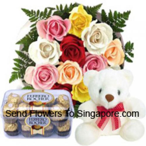 12 Red Roses with Cute Teddy and Chocolates