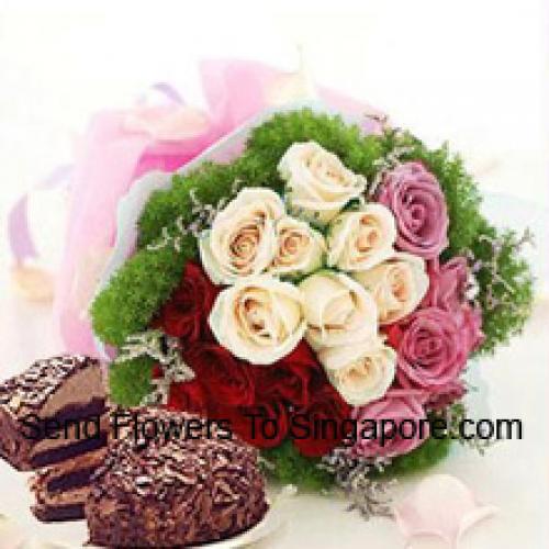 Assorted Roses with 1/2 Kg Black Forest Cake