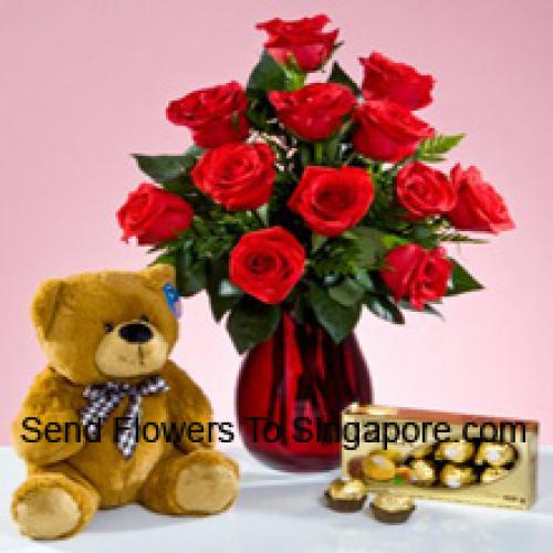 12 Red Roses with 12 Inch Teddy and Ferrero Rochers