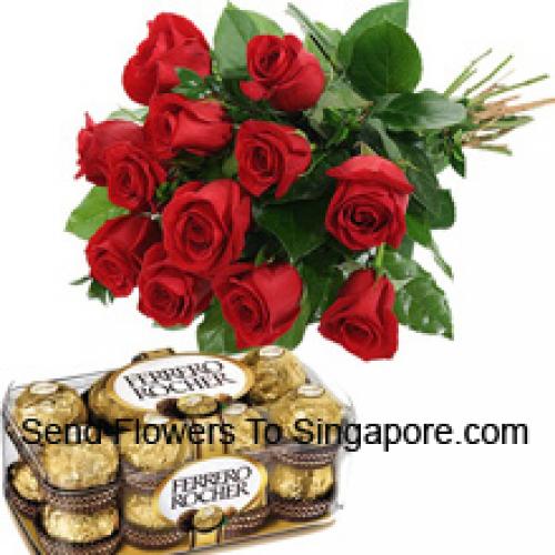 12 Red Roses with Yummy Chocolates