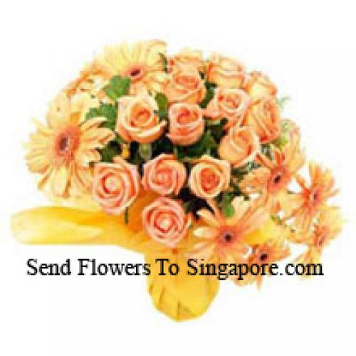 12 Orange Rosen und exotische Gerberas