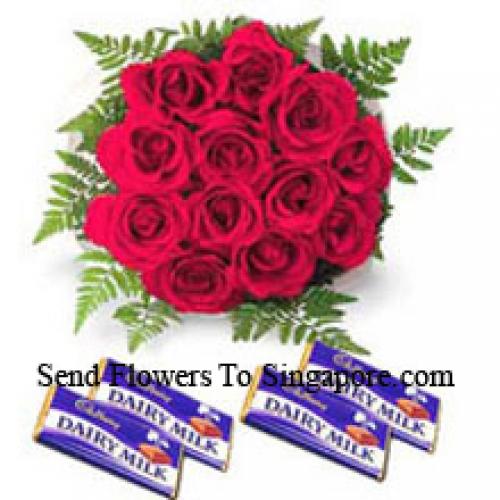 12 Red Roses with Tasty Assorted Chocolates