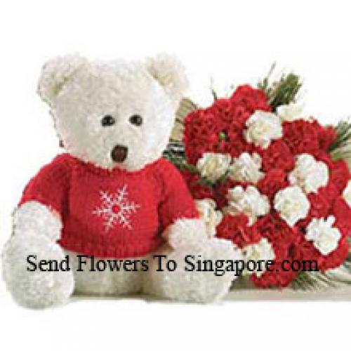 Roses and Carnations with Cuddly Teddy