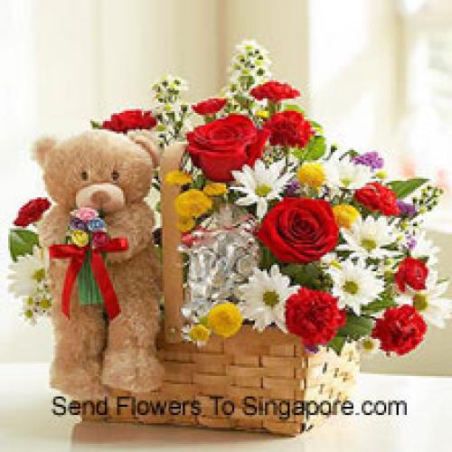 Schattige Assortiment Bloemen met Schattige Teddybeer