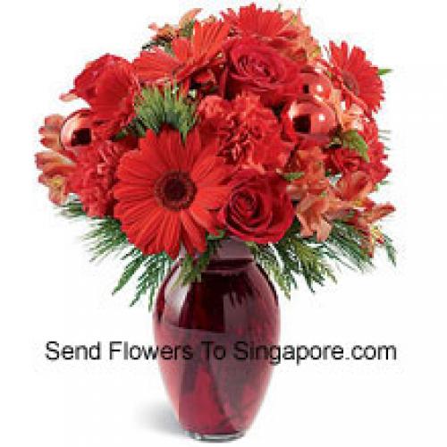 Lovely Red Carnations and Gerberas